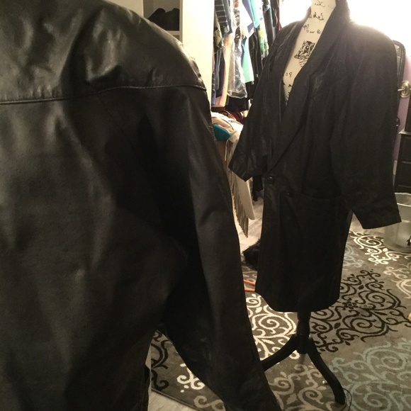 Vintage Full Length Black Leather Double Brst Coat - Picture 5 of 7